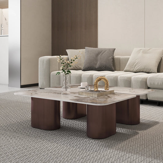 Aero Sintered Stone Coffee Table | 40" White Square With 4 Legs