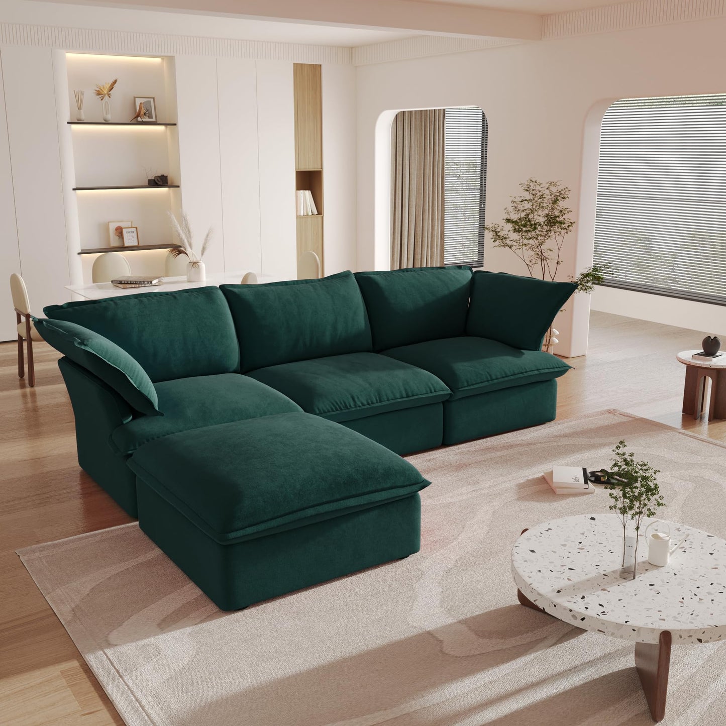 Sectional Couches for Living Room,82.66" Cloud Modular Sectional Sofa, Velvet Deep Couch,Cushion Covers Removable & Replaceable,LoveSofa,Blue