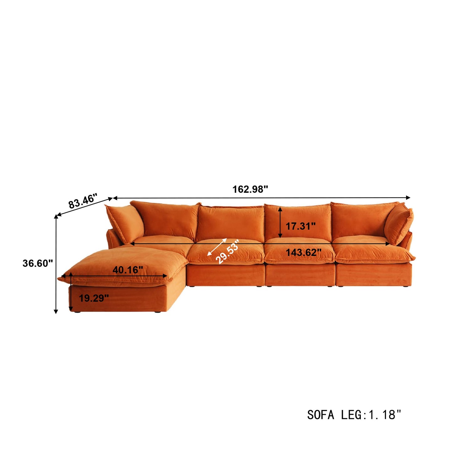 Sectional Couches for Living Room,82.66" Cloud Modular Sectional Sofa, Velvet Deep Couch,Cushion Covers Removable & Replaceable,LoveSofa,Blue