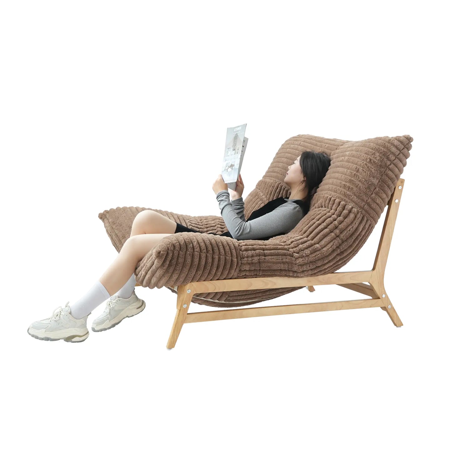 Pillow Lazy Sofas | 47-Inch Plush Pillow Accent Chair Solid Wood Frame - Brown