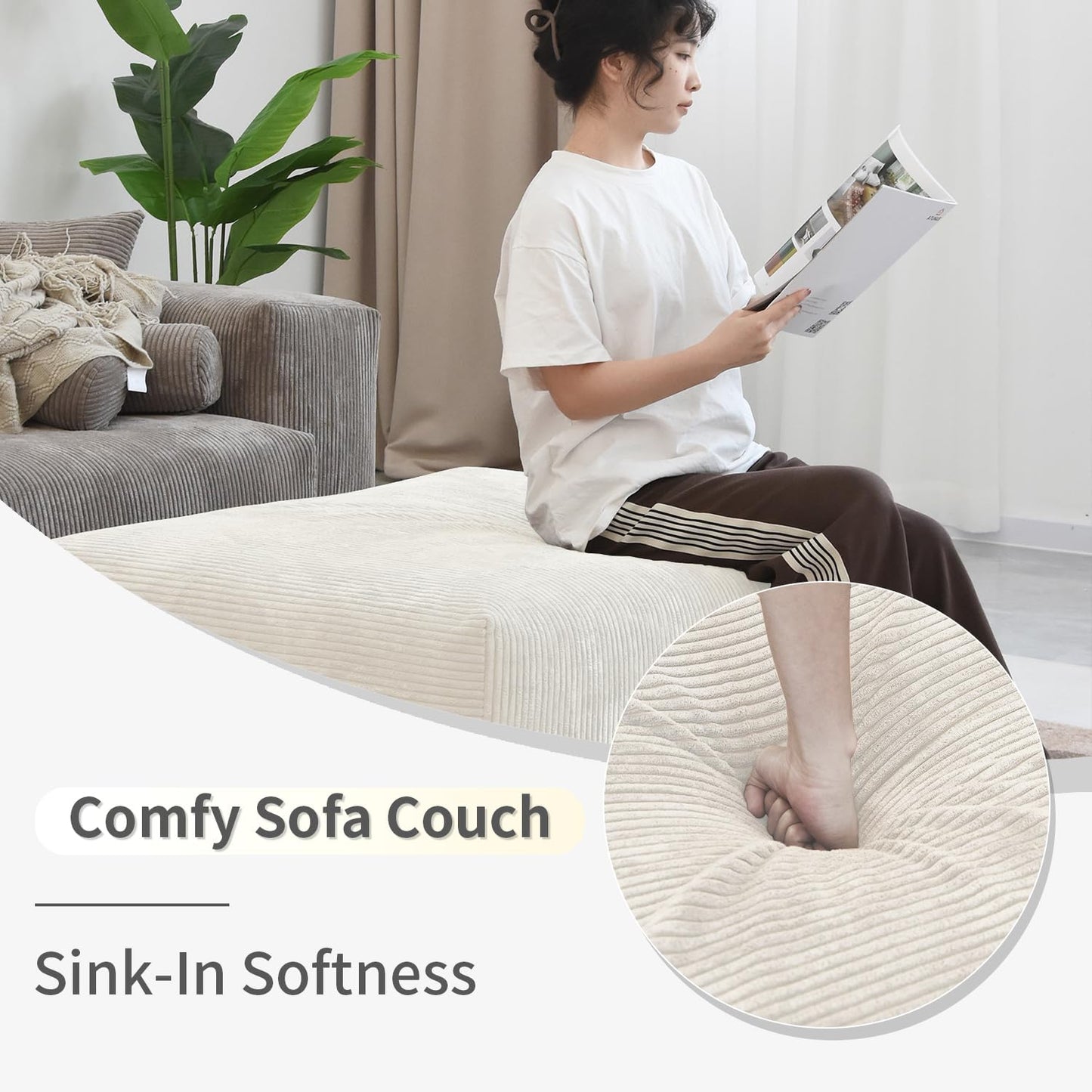 Modular Sectional Couch Sofa with 4 Pillows, 102" L Shaped Sofa Couch with Chaise Ottomans,Corduroy Fabric Couches (Beige)