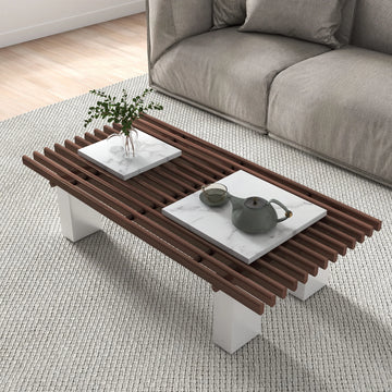 Grandeur Faux Marble Coffee Table | 48" Copper Rectangular With Removeable Marble Slab