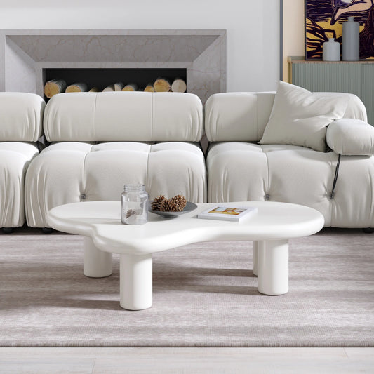 Mesa de centro Aura Wood | 122 cm, blanca, irregular, con 3 patas