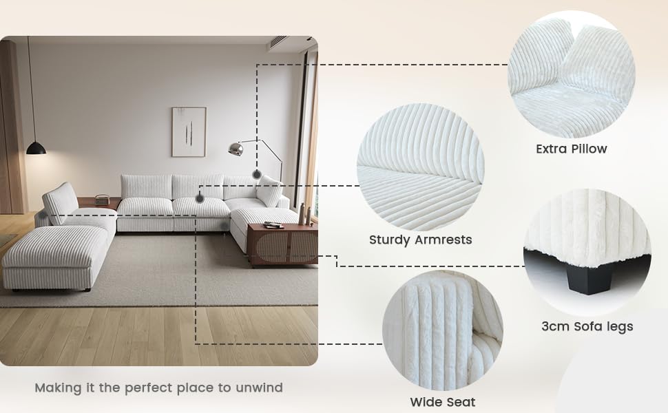 Cloud Couch Modular Sectional Sofa,157" Oversized U Shaped Couch with Ottoman,6 Seater Convertible Sofa,Comfy Plush Couches for Living Room,Covers Washable&Replaceable (White)