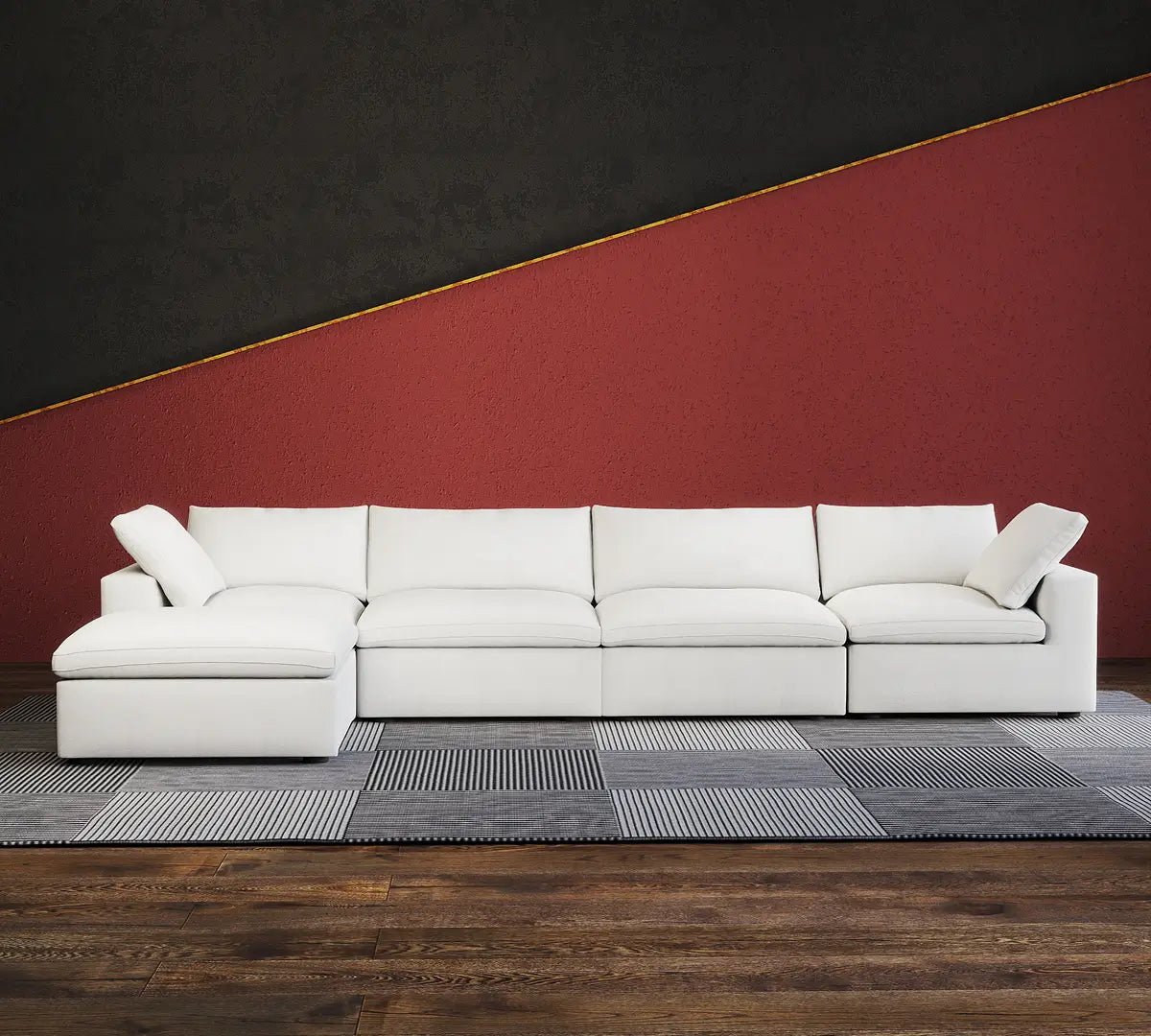 Deluxe Premium Cloud Sectional Sofas | 5-Piece Cotton and Linen White L-Shaped Sectionals 160