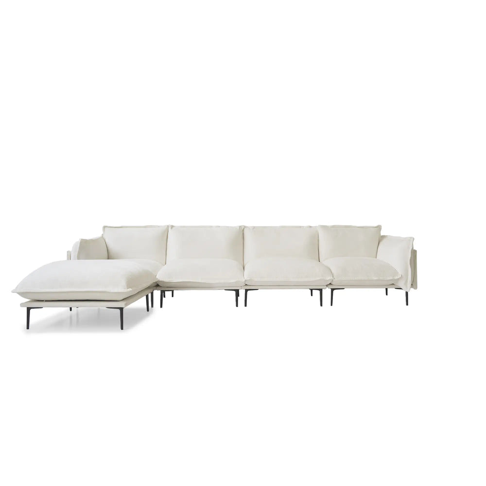 Deluxe Urban Cloud Sectional Sofas | 5-Piece Velvet Beige L-Shaped Sectionals 4-Seater With 1 Ottoman