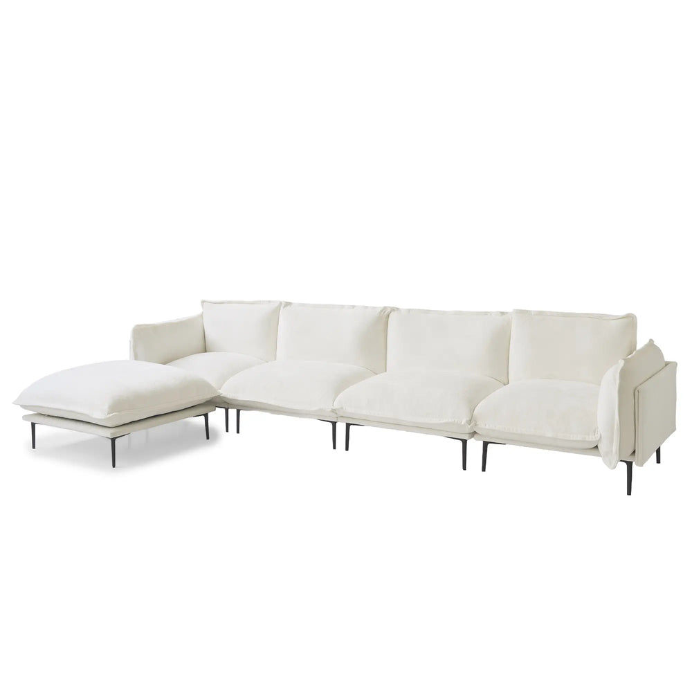 Deluxe Urban Cloud Sectional Sofas | 5-Piece Velvet Beige L-Shaped Sectionals 4-Seater With 1 Ottoman