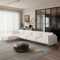 Deluxe Urban Cloud Sectional Sofas | 5-Piece Velvet Beige L-Shaped Sectionals 4-Seater With 1 Ottoman