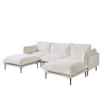 Deluxe Urban Cloud Sectional Sofas | 5-Piece Velvet Beige U-Shaped Sectionals 3-Seater With 2 Ottomans