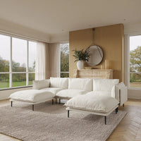 Deluxe Urban Cloud Sectional Sofas | 5-Piece Velvet Beige U-Shaped Sectionals 3-Seater With 2 Ottomans