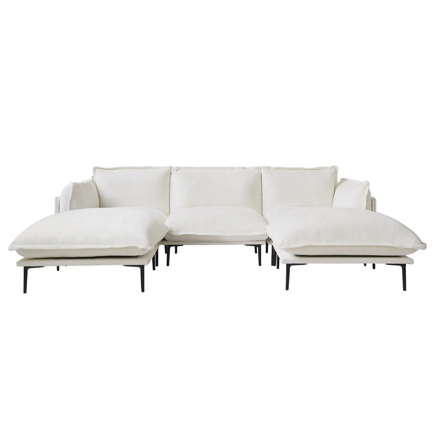Deluxe Urban Cloud Sectional Sofas | 5-Piece Velvet Beige U-Shaped Sectionals 3-Seater With 2 Ottomans