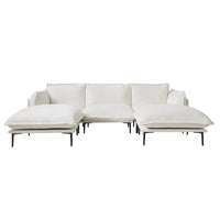Deluxe Urban Cloud Sectional Sofas | 5-Piece Velvet Beige U-Shaped Sectionals 3-Seater With 2 Ottomans