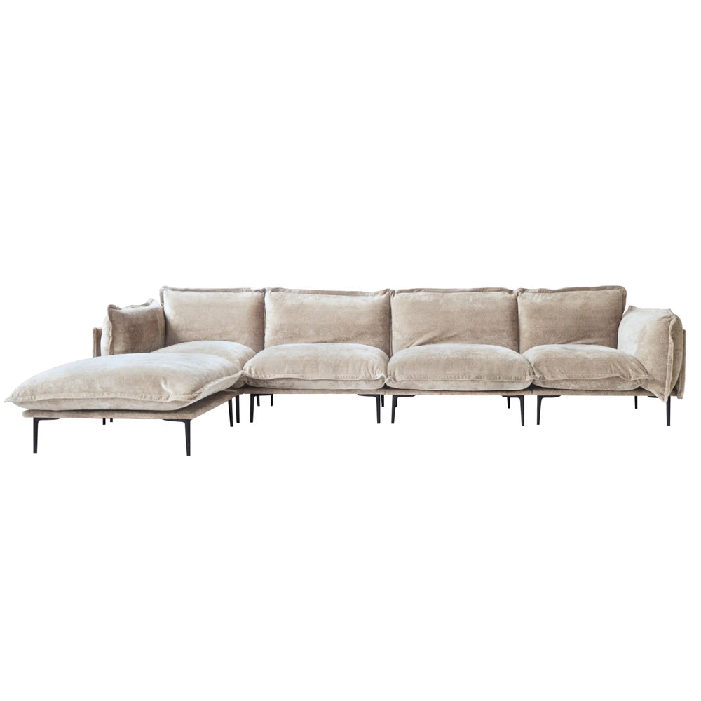 Deluxe Urban Cloud Sectional Sofas | 5-Piece Velvet Brown L-Shaped Sectionals 4-Seater With 1 Ottoman