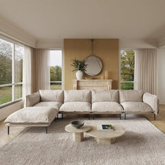 Deluxe Urban Cloud Sectional Sofas | 5-Piece Velvet Brown L-Shaped Sectionals 4-Seater With 1 Ottoman