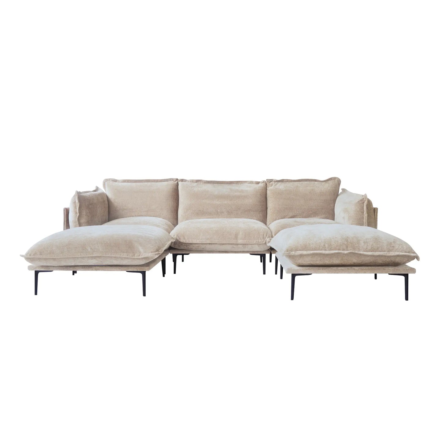 Deluxe Urban Cloud Sectional Sofas | 5-Piece Velvet Brown U-Shaped Sectionals 3-Seater With 2 Ottomans