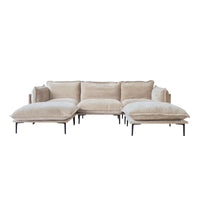 Deluxe Urban Cloud Sectional Sofas | 5-Piece Velvet Brown U-Shaped Sectionals 3-Seater With 2 Ottomans