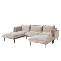 Deluxe Urban Cloud Sectional Sofas | 5-Piece Velvet Brown U-Shaped Sectionals 3-Seater With 2 Ottomans