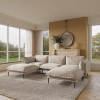 Deluxe Urban Cloud Sectional Sofas | 5-Piece Velvet Brown U-Shaped Sectionals 3-Seater With 2 Ottomans