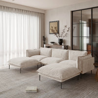 Deluxe Urban Cloud Sectional Sofas | 5-Piece Velvet Brown U-Shaped Sectionals 3-Seater With 2 Ottomans