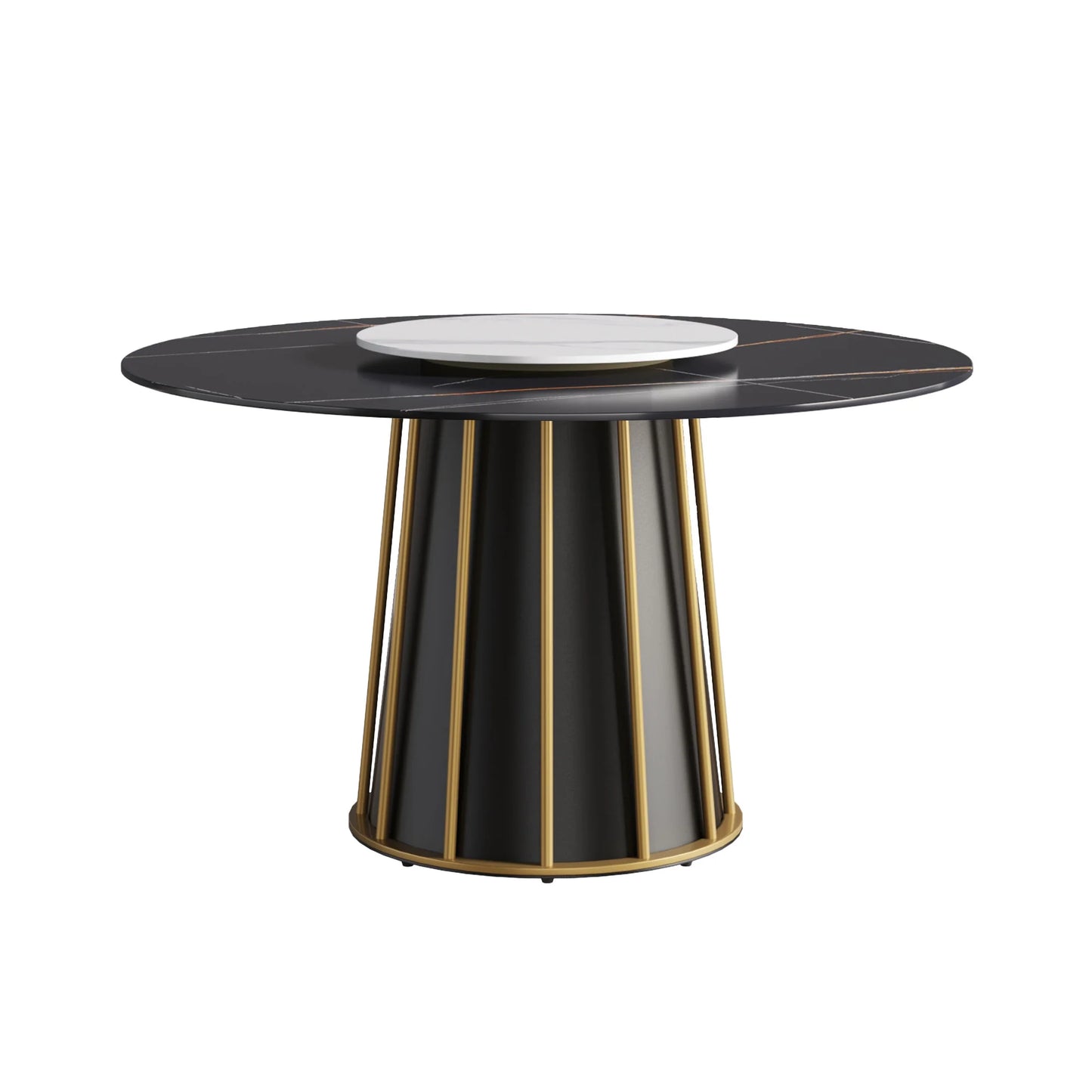 Marbella Sintered Stone Dining Table | 53" Matte Black Round With Lazy Susan Turntable