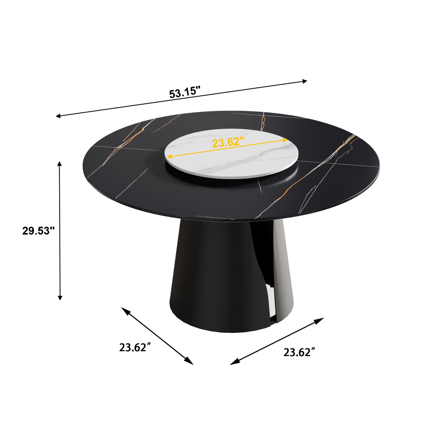 Marbella Sintered Stone Dining Table | 53" Matte Black Round With Lazy Susan Turntable