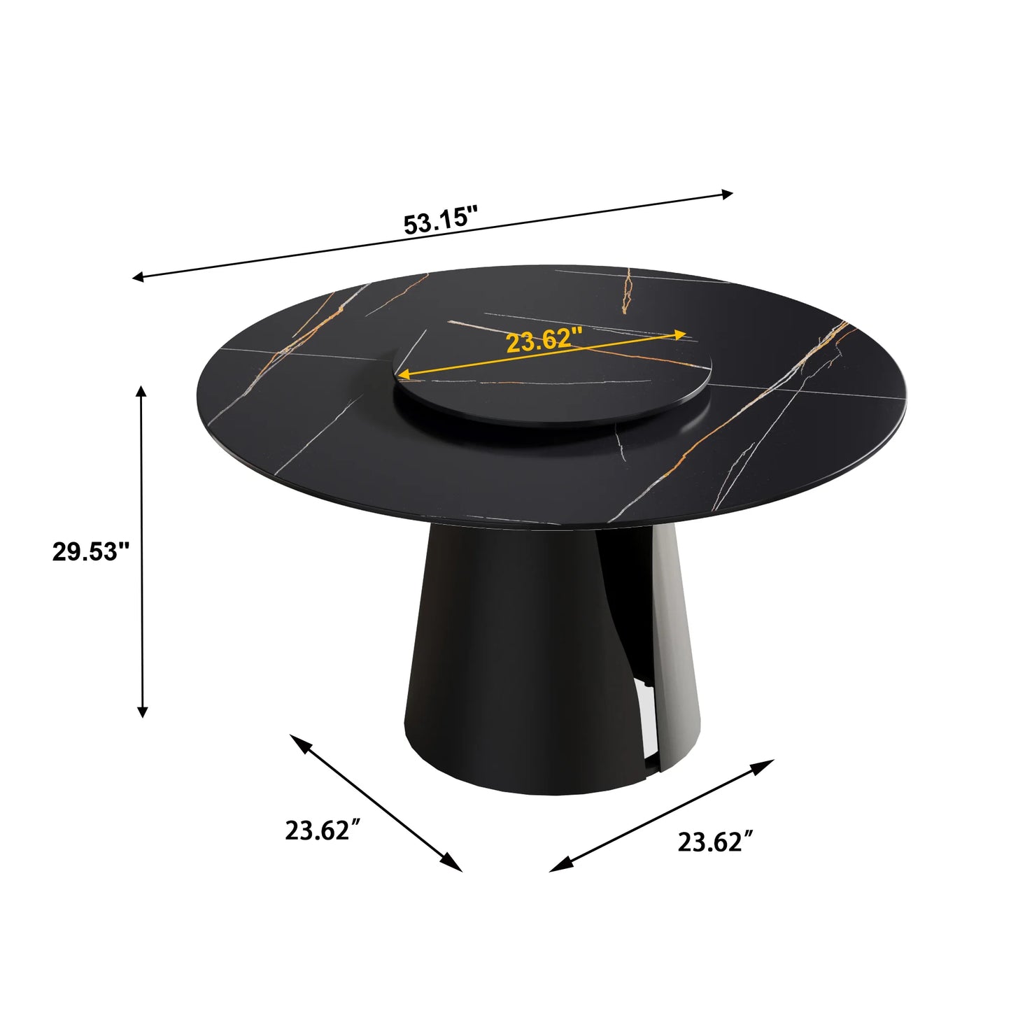 Marbella Sintered Stone Dining Table | 53" Matte Black Round With Lazy Susan Turntable