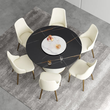 Mesa de comedor Marbella de piedra sinterizada | Redonda de 135 cm (53") en negro mate con plato giratorio Lazy Susan