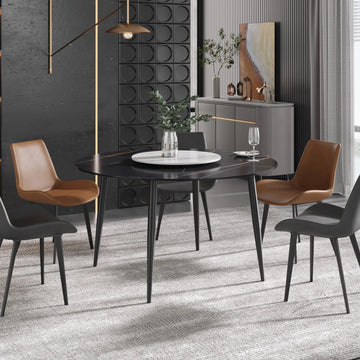 Mesa de comedor Marbella de piedra sinterizada | Redonda de 135 cm (53") en negro mate con base de metal y bandeja giratoria