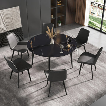 Mesa de comedor Marbella de piedra sinterizada | Redonda de 135 cm (53") en negro mate con base metálica