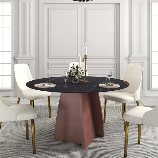 Marbella Sintered Stone Dining Table | 53" Matte Black Round With Metal Base