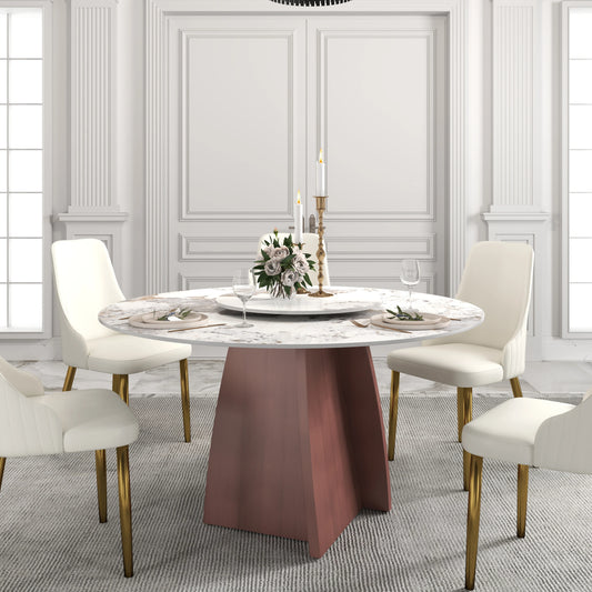 Marbella Sintered Stone Dining Table | 53" Pandora Round With Lazy Susan Turntable