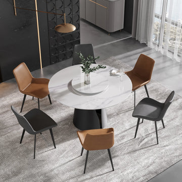 Mesa de comedor Marbella de piedra sinterizada | Redonda de 135 cm (53") en blanco brillante con plato giratorio Lazy Susan