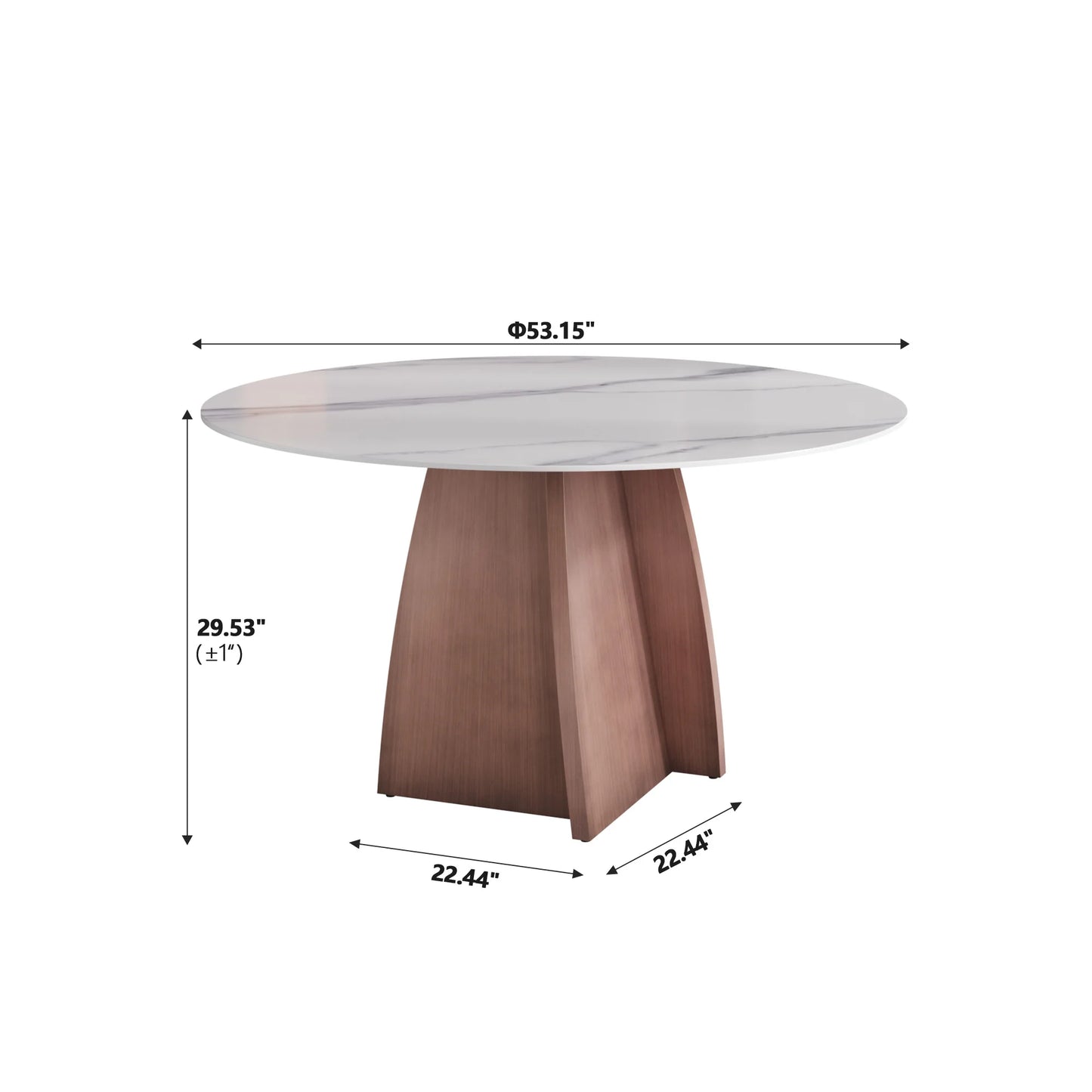 Marbella Sintered Stone Dining Table | 53" White Gloss Round With Metal Base