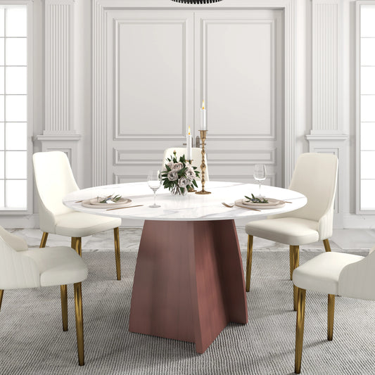 Marbella Sintered Stone Dining Table | 53" White Gloss Round With Metal Base