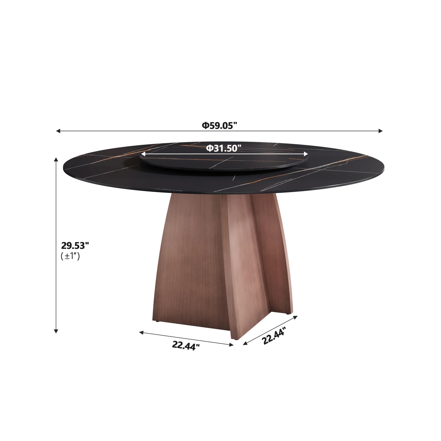 Marbella Sintered Stone Dining Table | 59" Matte Black Round With Lazy Susan Turntable