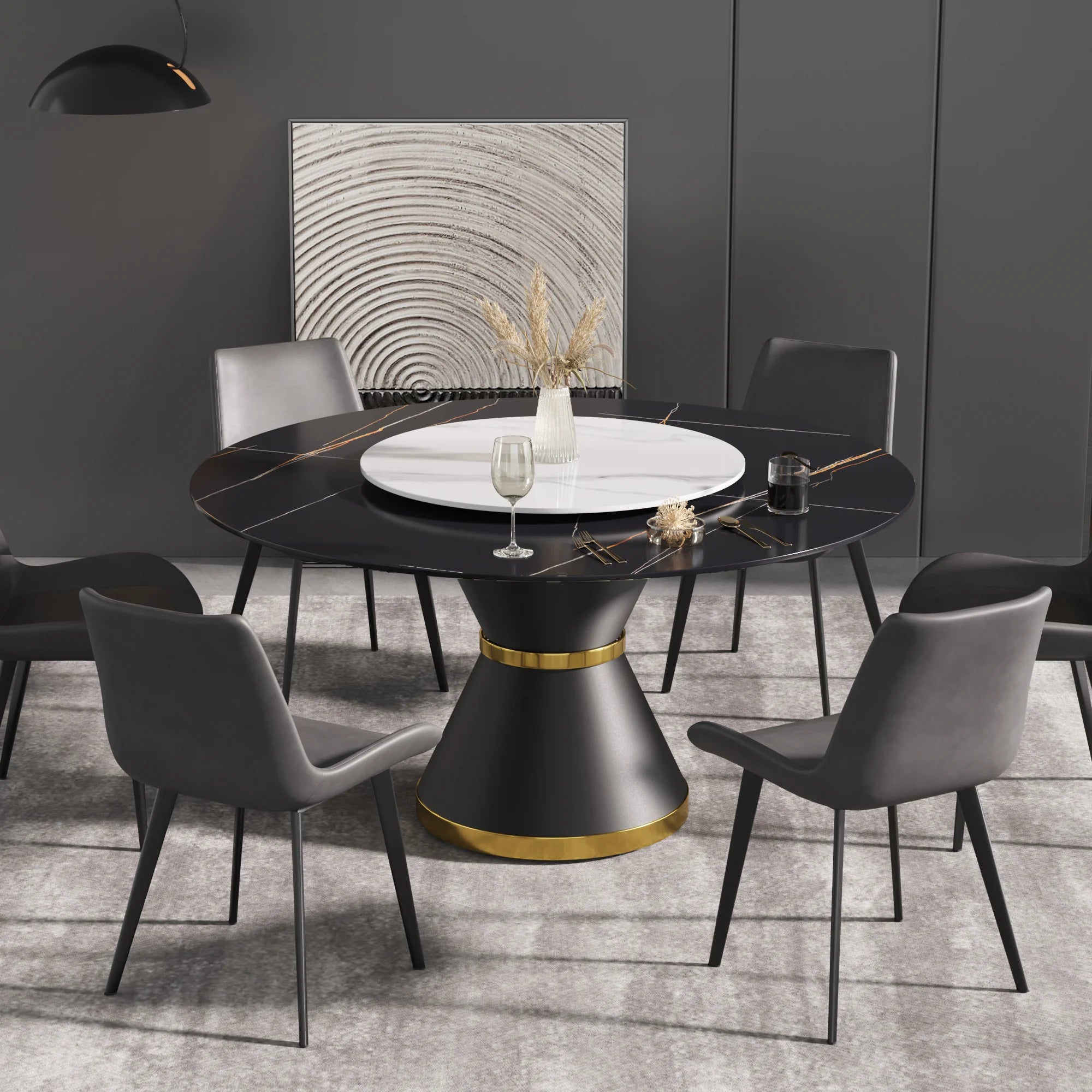 Round 59" Stone Dining Table With Metal Base | WJS Home
