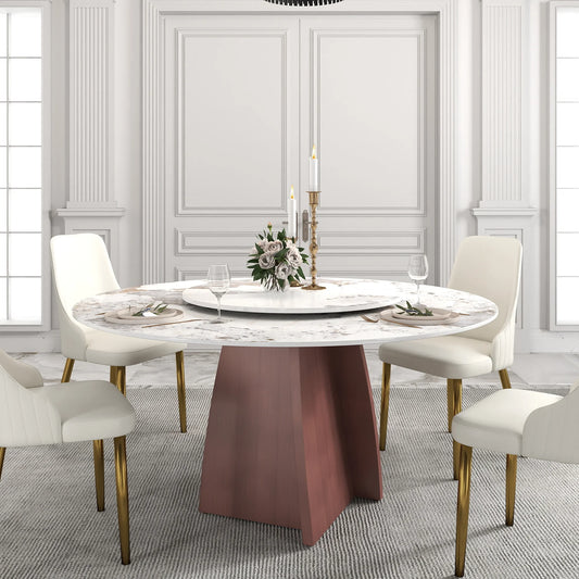 Marbella Sintered Stone Dining Table | 59" Pandora Round With Lazy Susan Turntable