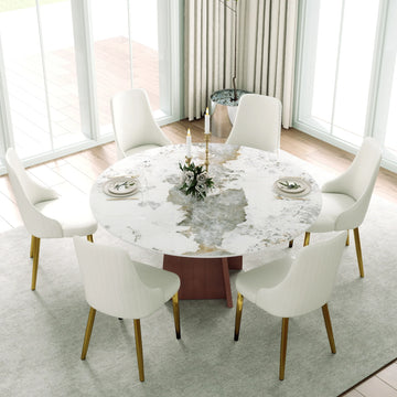 Mesa de comedor Marbella de piedra sinterizada | Redonda Pandora de 150 cm con base metálica
