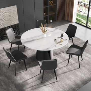 Marbella Sintered Stone Dining Table | 59" White Gloss Round With Metal Base