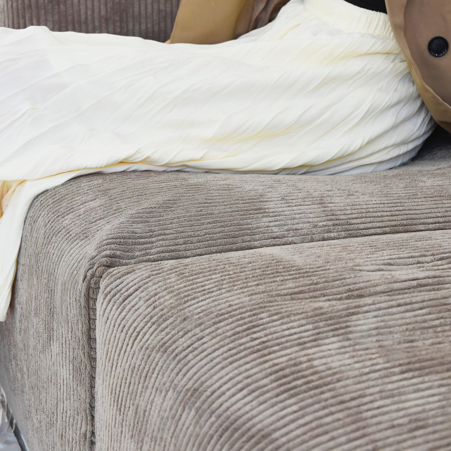 Modular Sectional Couch Sofa with 4 Pillows, 102" L Shaped Sofa Couch with Chaise Ottomans,Corduroy Fabric Couches (Beige)
