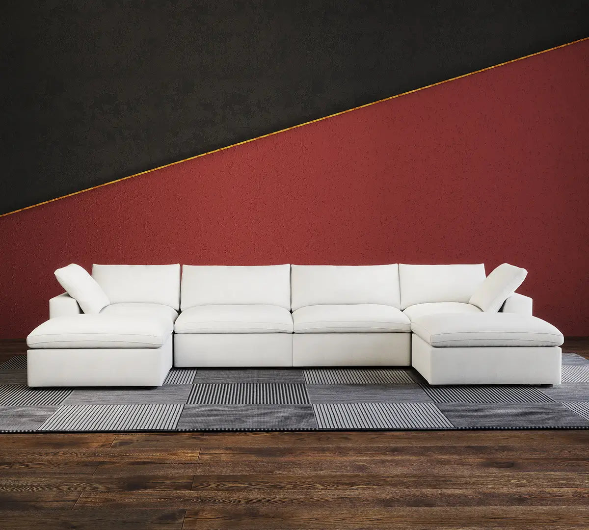 Deluxe Premium Cloud Sectional Sofas | 6-Piece Cotton and Linen White U-shaped Sectionals 160