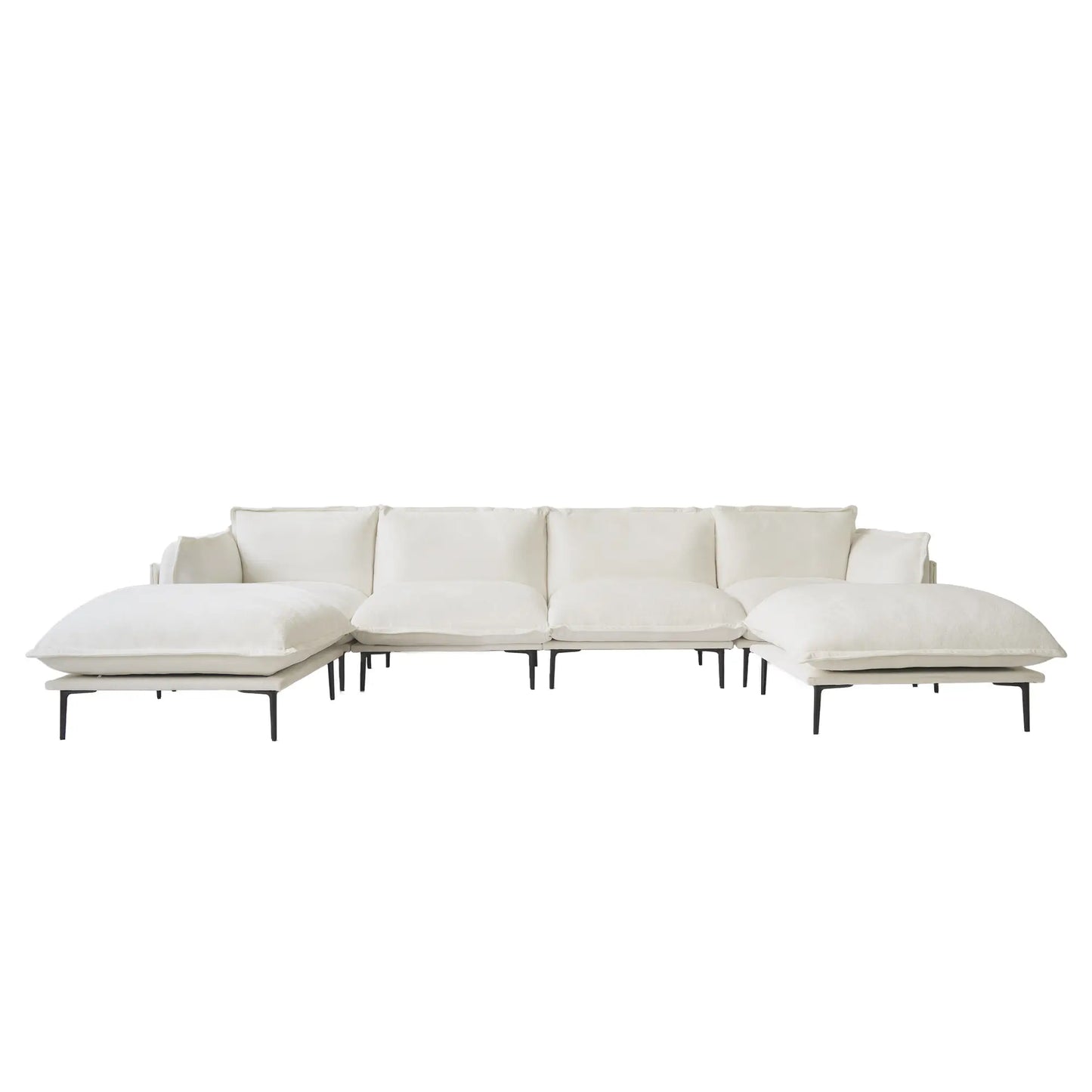 Deluxe Urban Cloud Sectional Sofas | 6-Piece Velvet Beige U-Shaped Sectionals 4-Seater With 2 Ottomans