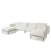 Deluxe Urban Cloud Sectional Sofas | 6-Piece Velvet Beige U-Shaped Sectionals 4-Seater With 2 Ottomans