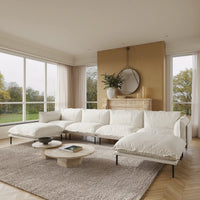 Deluxe Urban Cloud Sectional Sofas | 6-Piece Velvet Beige U-Shaped Sectionals 4-Seater With 2 Ottomans