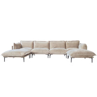 Deluxe Urban Cloud Sectional Sofas | 6-Piece Velvet Brown U-Shaped Sectionals 4-Seater With 2 Ottomans