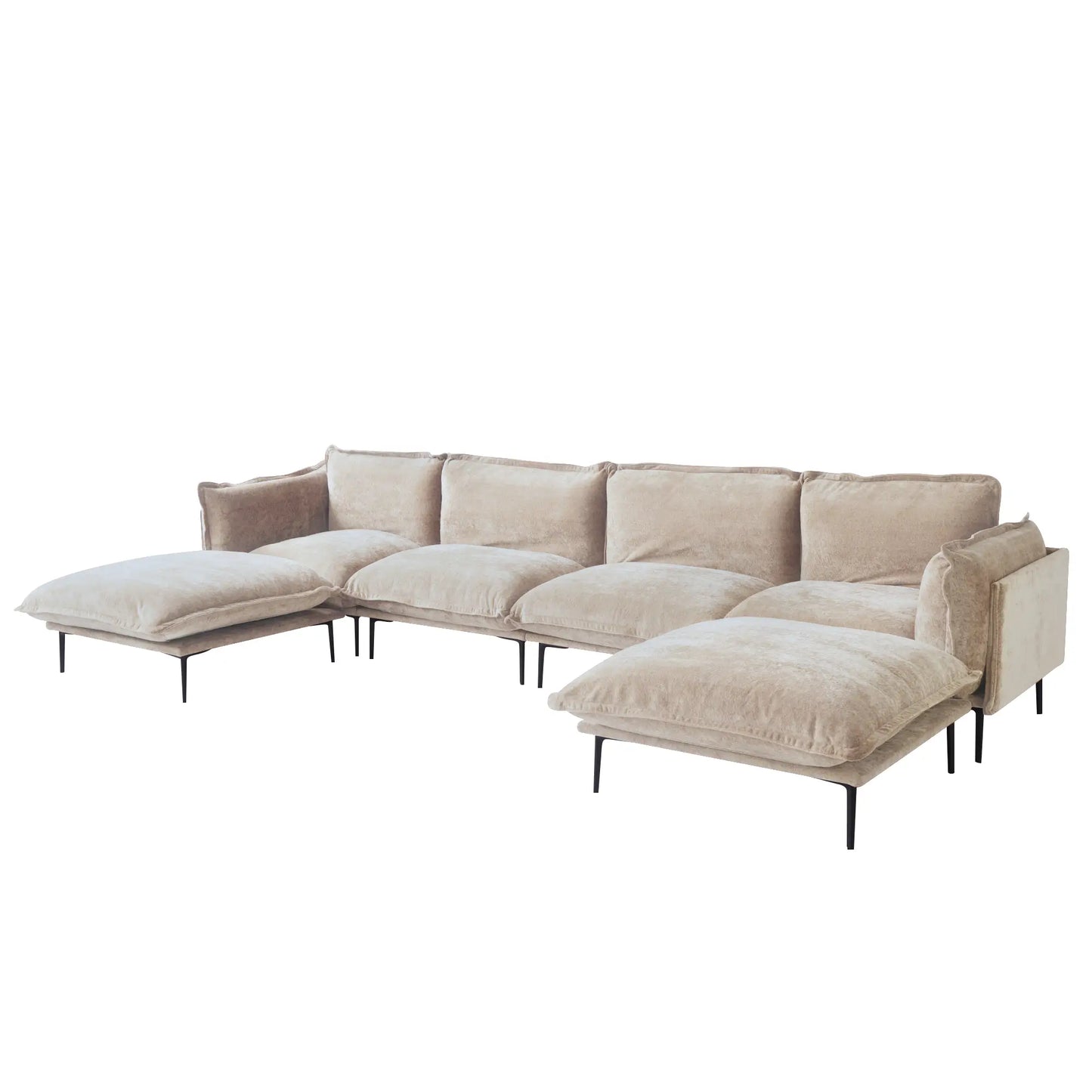 Deluxe Urban Cloud Sectional Sofas | 6-Piece Velvet Brown U-Shaped Sectionals 4-Seater With 2 Ottomans