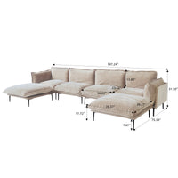 Deluxe Urban Cloud Sectional Sofas | 6-Piece Velvet Brown U-Shaped Sectionals 4-Seater With 2 Ottomans