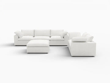 Deluxe Premium Cloud Sectional Sofa Covers | White Cotton and Linen Sofa Cover for 5-Seater with 1-Ottoman