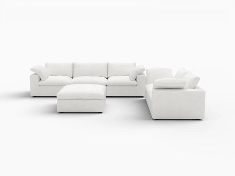 Deluxe Premium Cloud Sectional Sofa Covers | White Cotton and Linen Sofa Cover for 5-Seater with 1-Ottoman