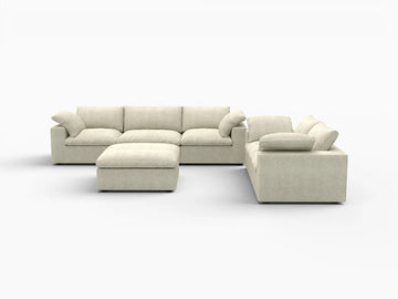 Deluxe Premium Cloud Sectional Sofa Covers | Khaki Cotton and Linen Sofa Cover for 5-Seater with 1-Ottoman